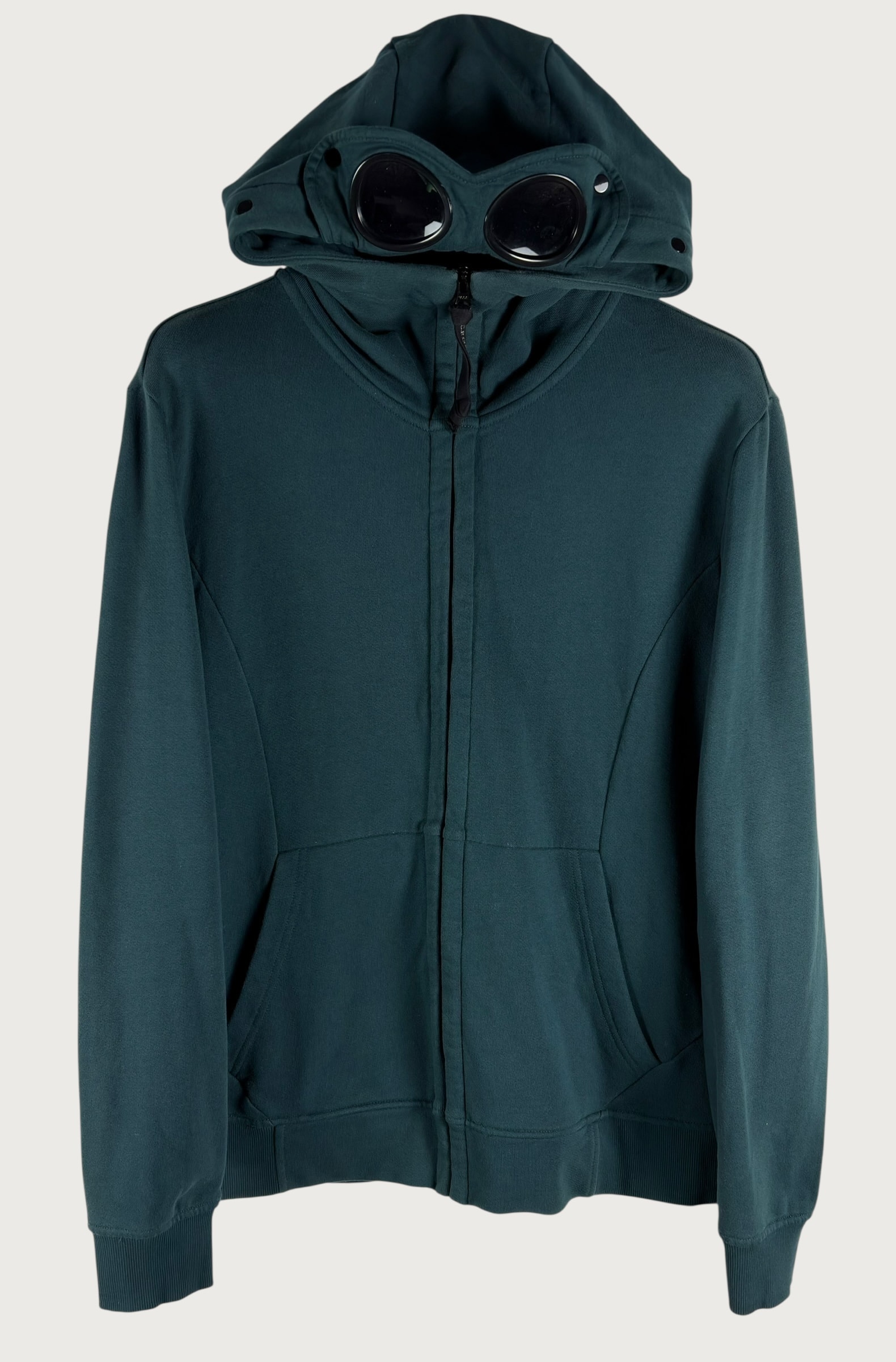 Goggle Zip-Up Cotton Hoodie – Dark Green