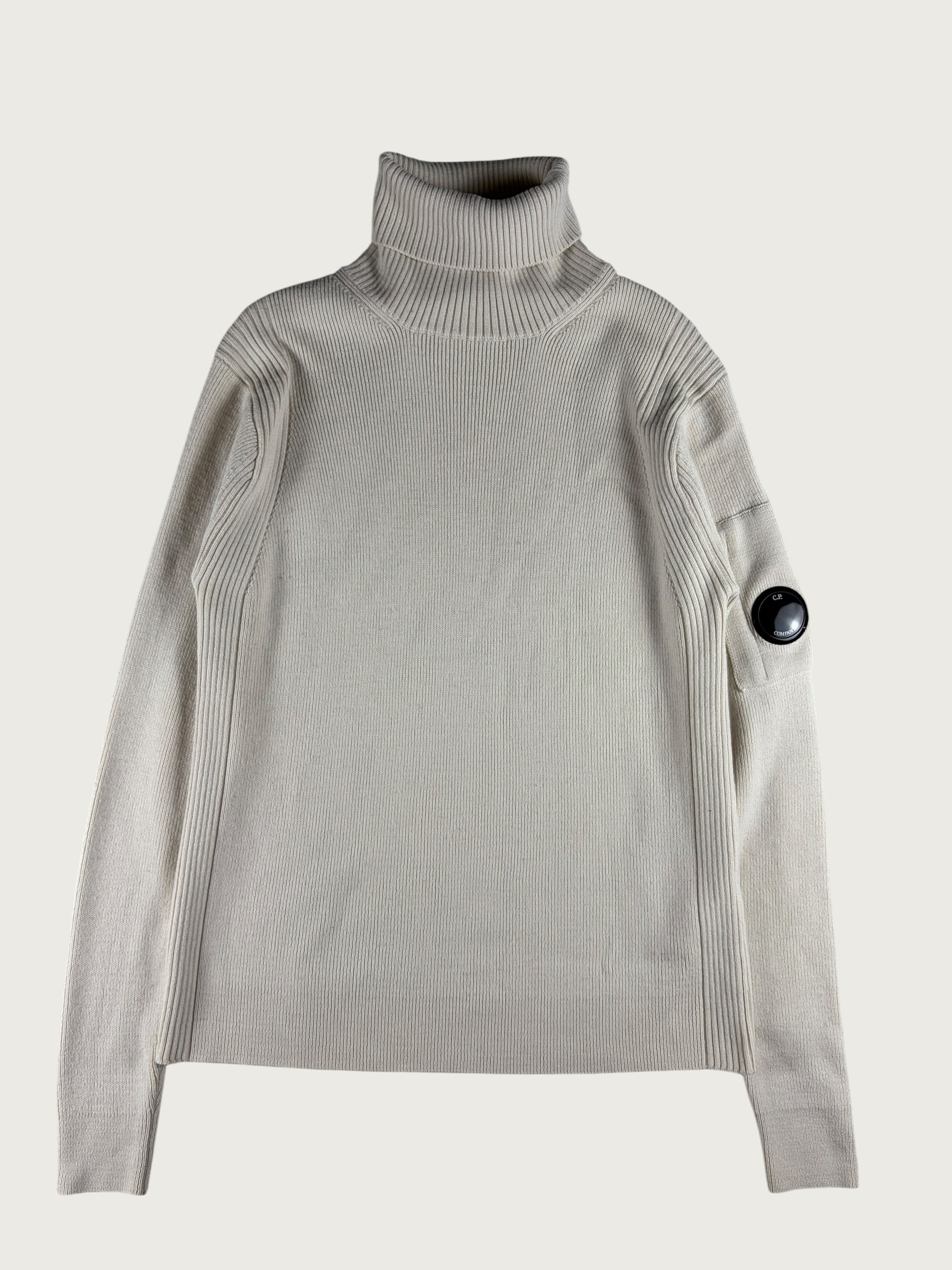 Ribbed Roll Neck Lens Knit – Cream