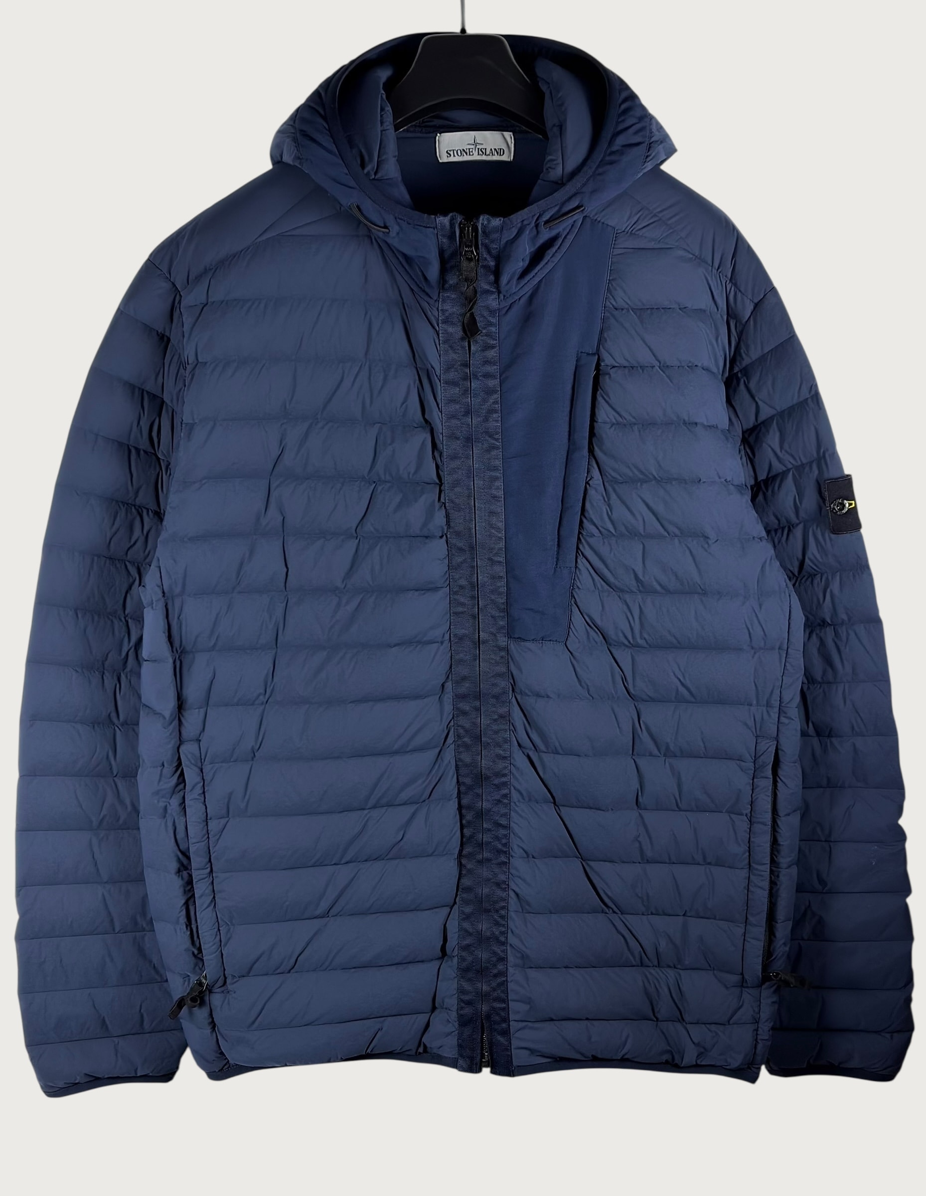 Loom Woven Lightweight Hooded Down Jacket – Blue Marine